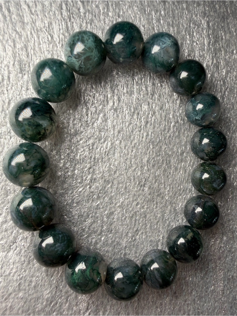 Beautiful 12MM Moss Agate Natural Crystal Bracelet